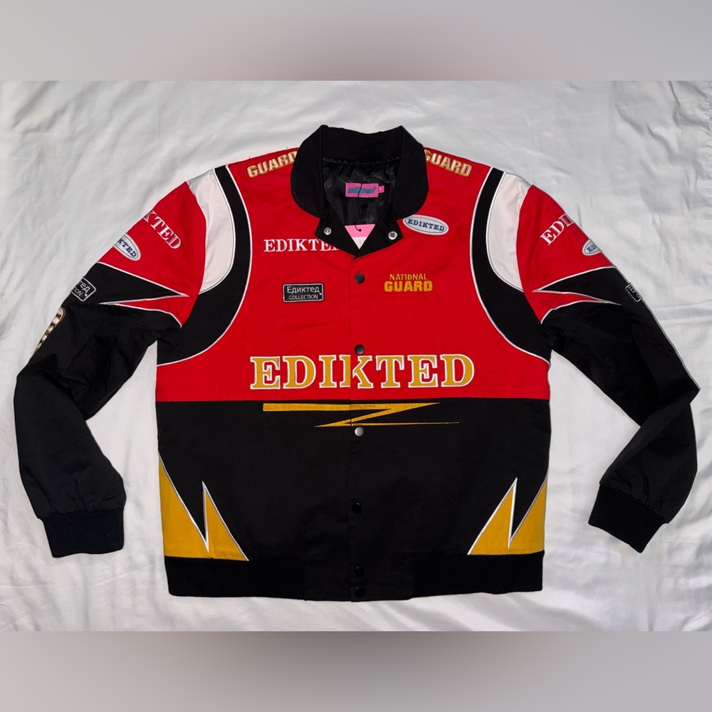 Edikted Red & Black Oversized Varsity Bomber Jacket